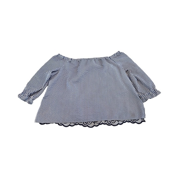 Elle Womens 2XL Striped 3/4 Off Shoulder Floral Embroidered Top Blouse - Picture 2 of 4